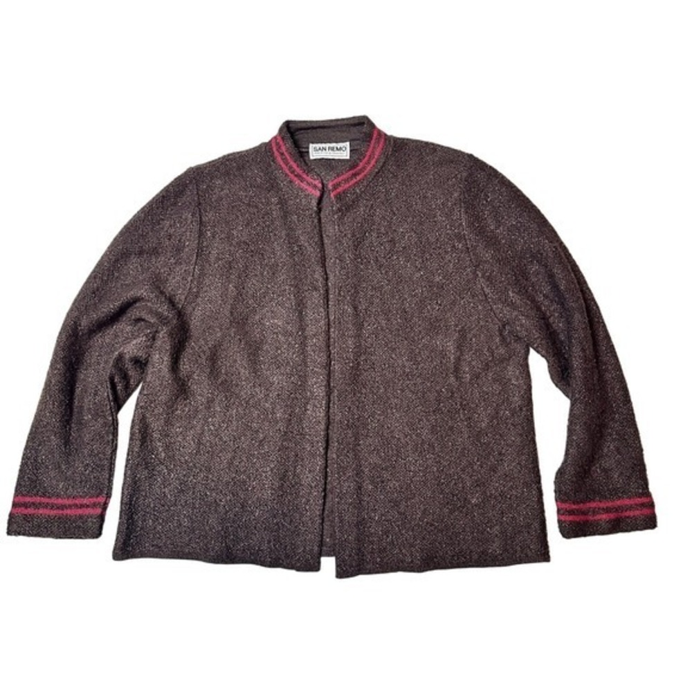 Vintage San Remo Cardigan Sweater Brown Red Mock Neck Knit‎ Large